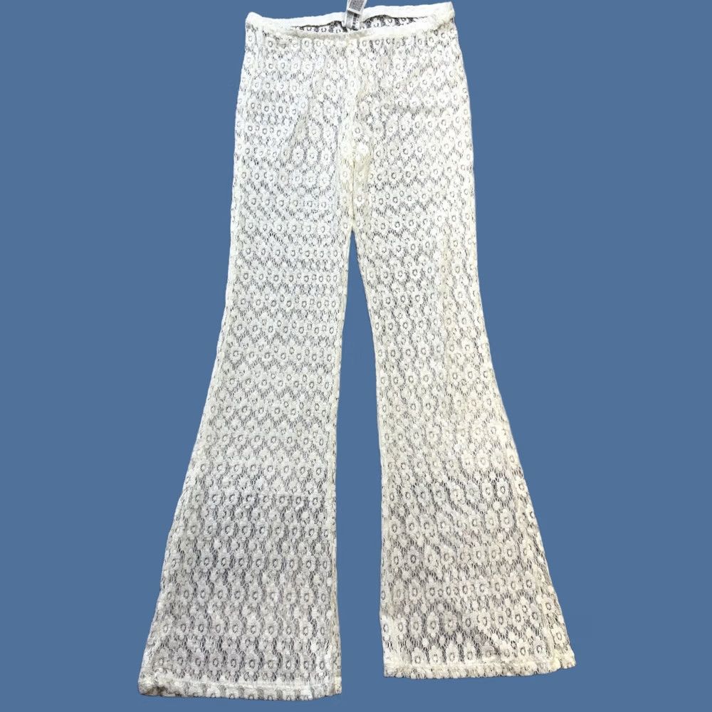 Forever 21 Womens Ivory Lace Pants Size M Flared Boot Cut Chino Festival Boho FOREVER 21 Pants Womens Size 32" / US 10 / IT 46 - 1 Thumbnail