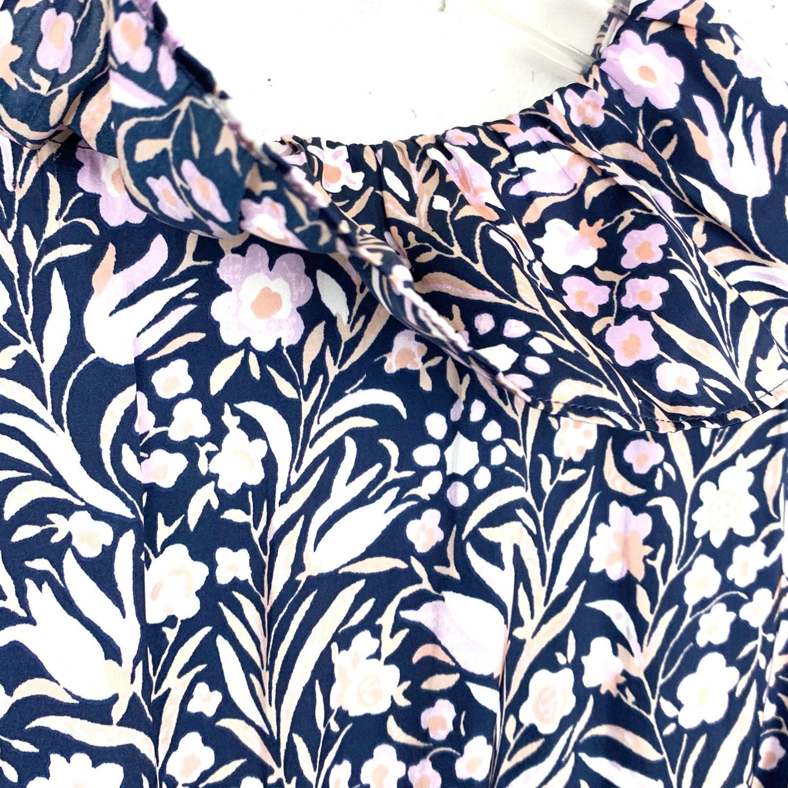 J.Crew V-Neck Mini Dress Floral Fields Navy Smocked Waist