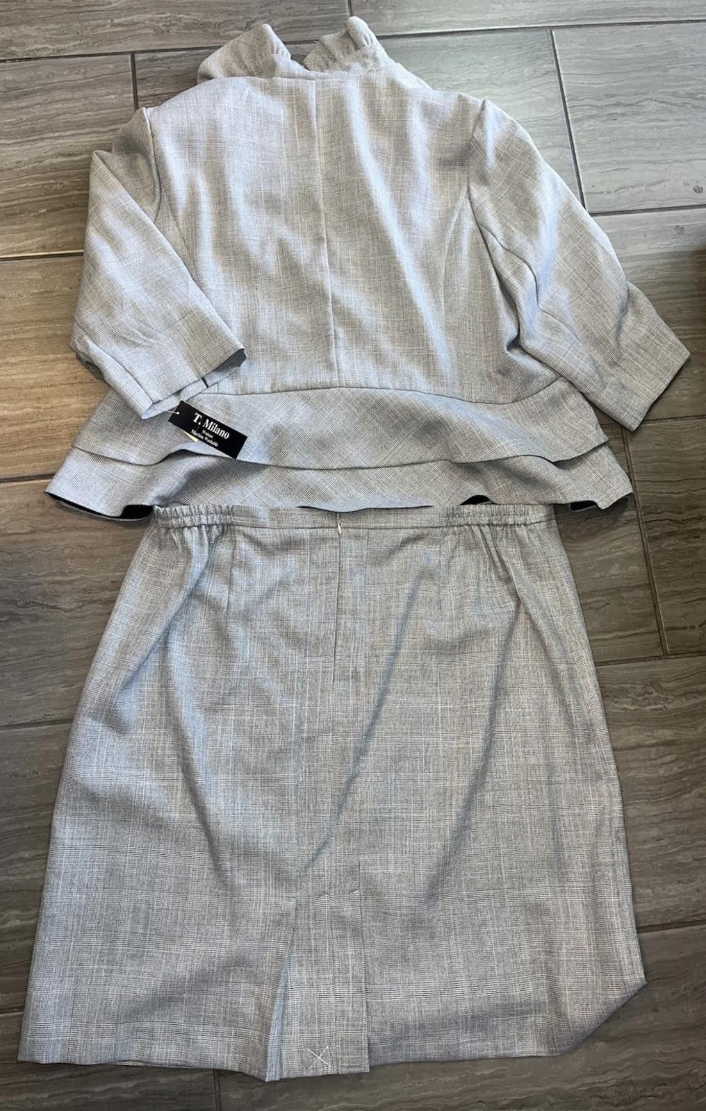 Other T.Milano Gray Plaid 3/4 Sleeve Ruffle Jacket Skirt Set 22W Size 3XL / US 20-22 - 9 Thumbnail