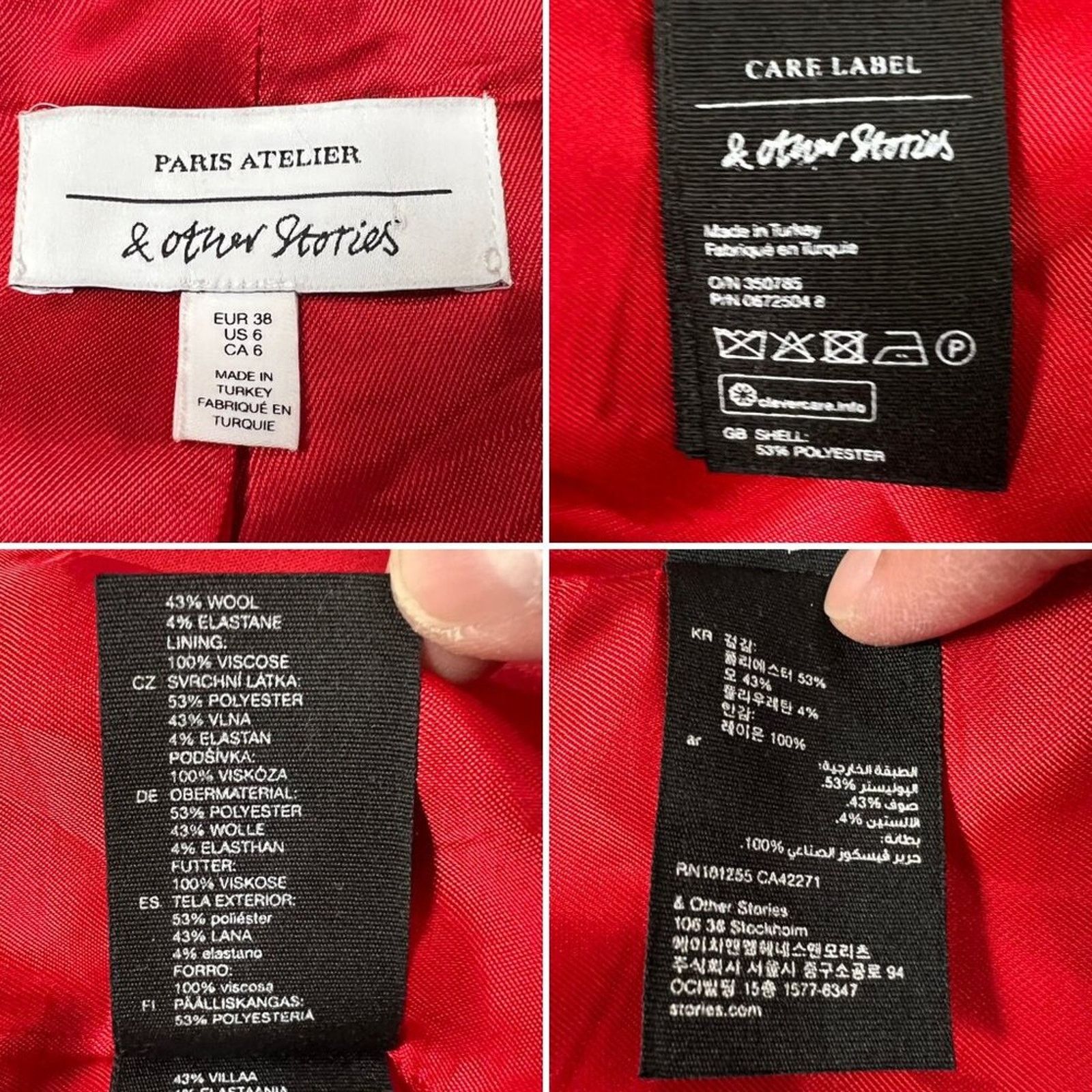 & Other Stories & Other Stories Red Double Breasted Blazer 6 NWOT Size M / US 6-8 / IT 42-44 - 4 Thumbnail