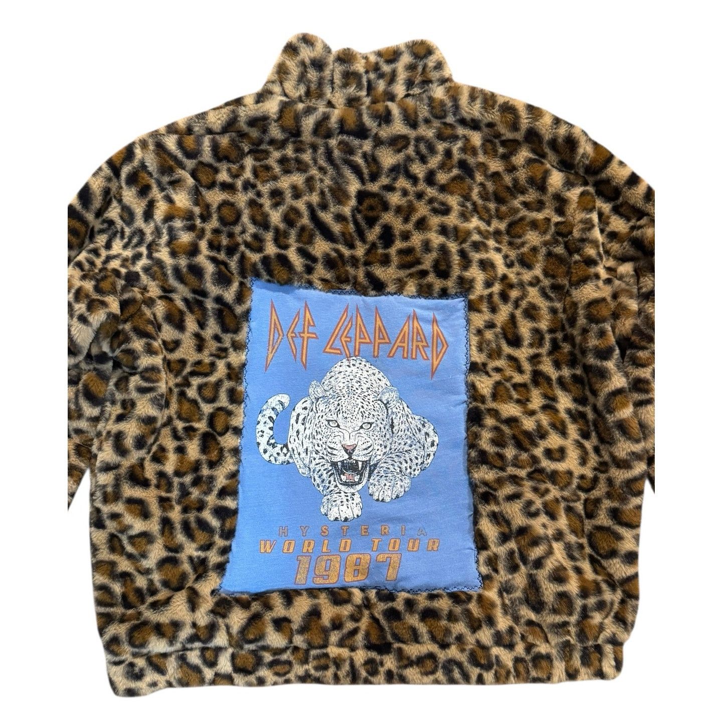 Shein DEF LEPPARD 80s Rock Upcycled Retro Leopard Faux Fur Jacket Size L / US 10 / IT 46 - 9 Thumbnail