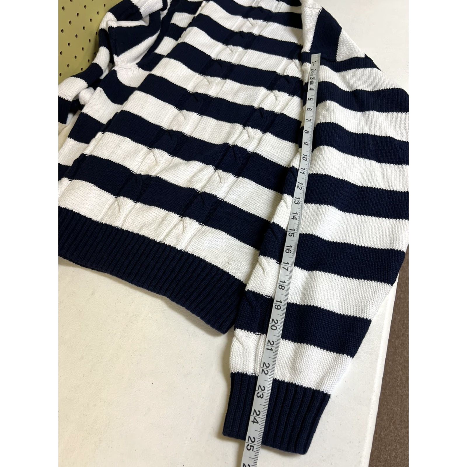Brooks Brothers VINTAGE Brooks Brothers Cable Knit Pullover Sweater XL White & Blue Stripes Mens Regular Crew Neck Knit Cotton Sailor Theme Size US XL / EU 56 / 4 - 5 Thumbnail