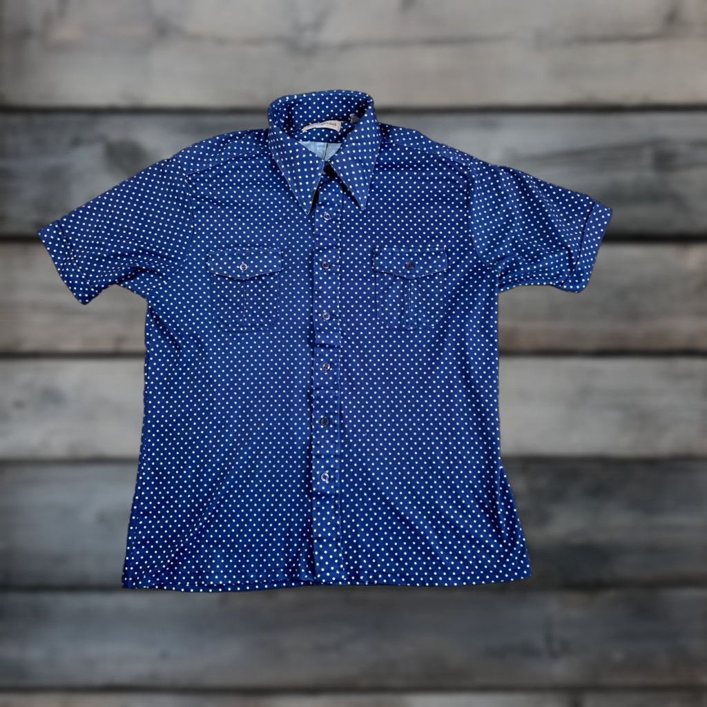 Vintage Vintage Big Collar Dot Pattern Short Sleeve Shirt Adult Large (XL Tag) Dark Blue Stretch Size US L / EU 52-54 / 3 - 1 Thumbnail
