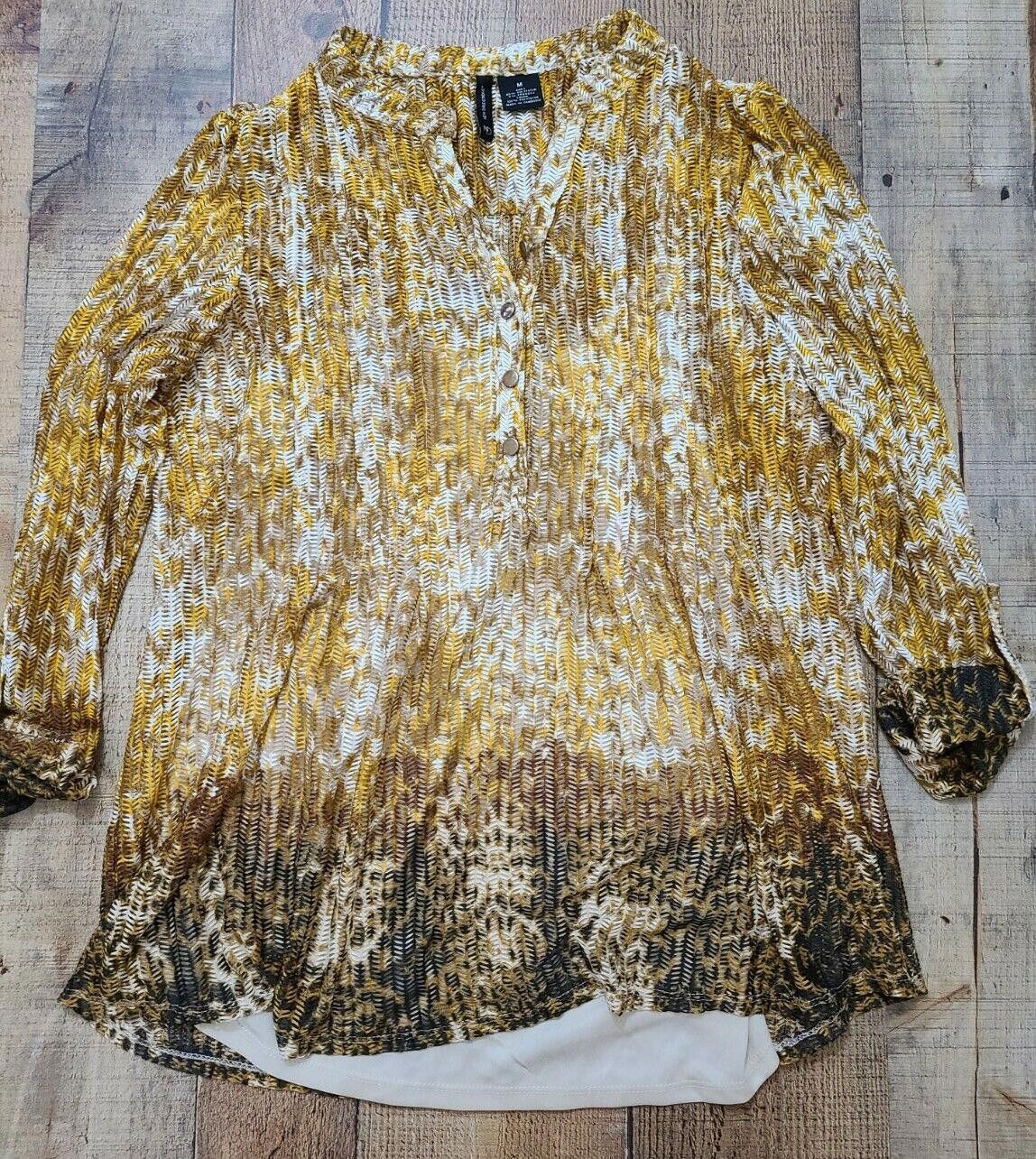 Designer New Directions Top Medium Yellow Built In Tank Top Blouse Size M / US 6-8 / IT 42-44 - 2 Thumbnail