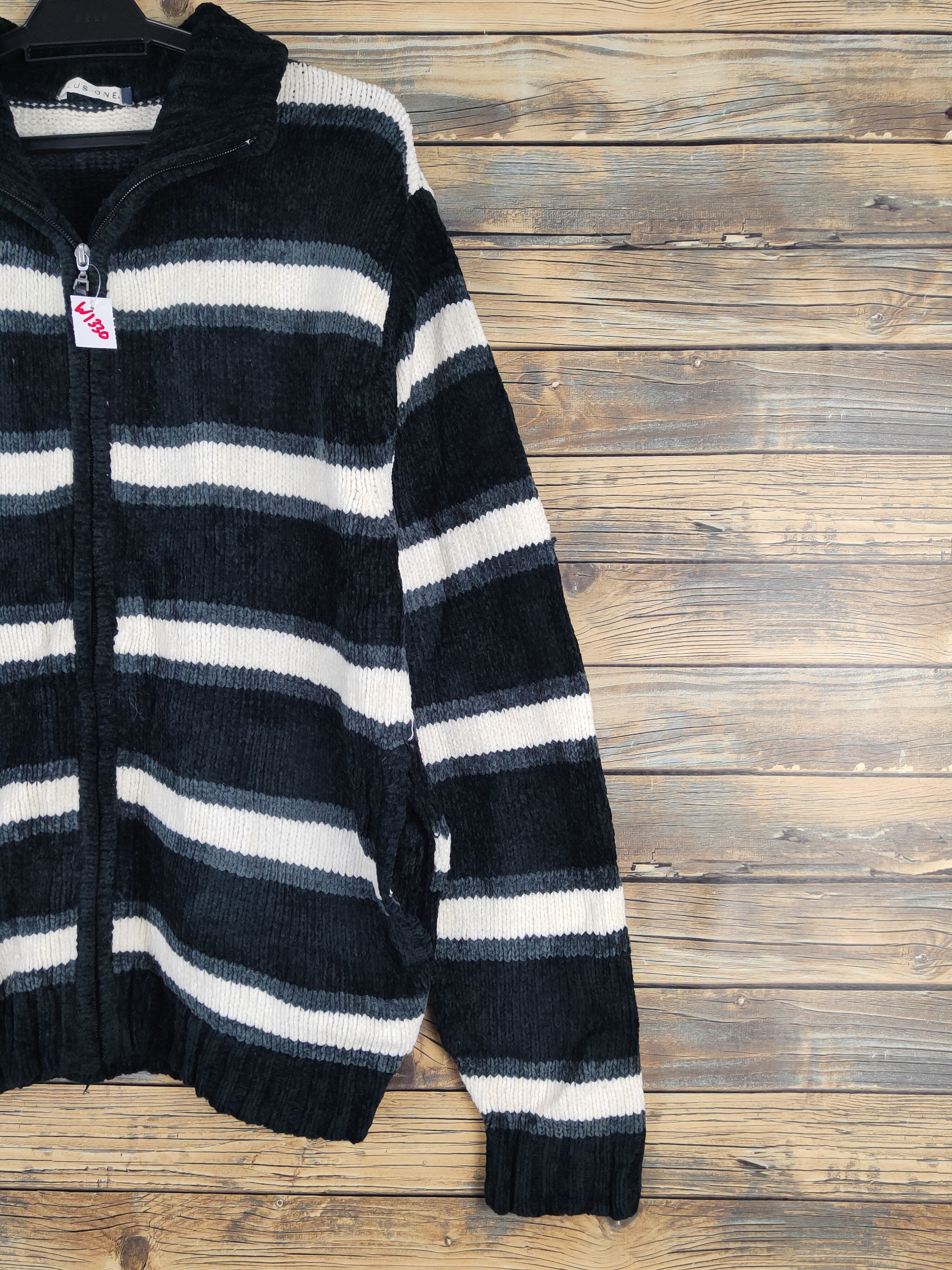 Homespun Knitwear Plus One Black White Stripe Knitwear Sweaters #W1330 Size US L / EU 52-54 / 3 - 5 Thumbnail
