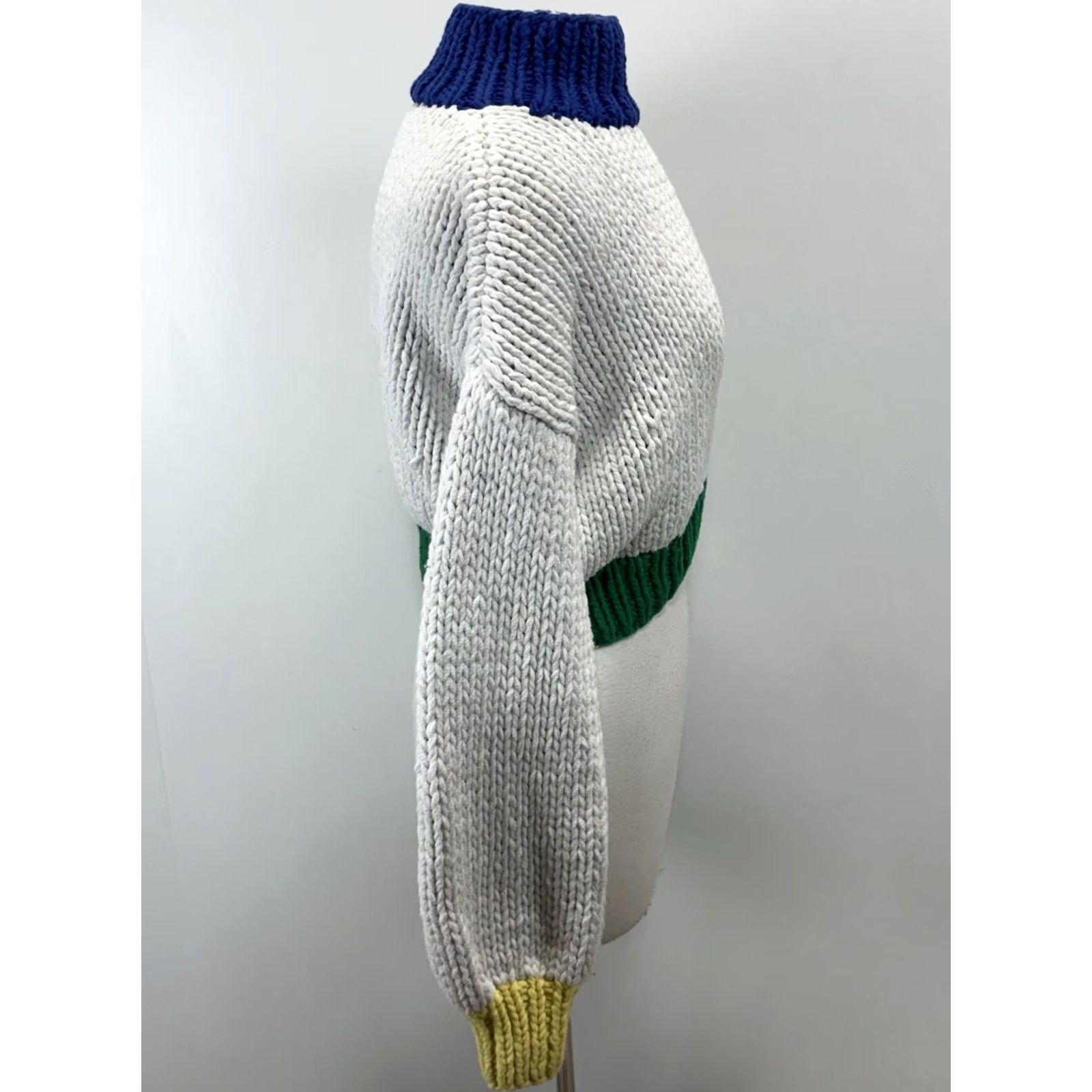 Vintage VINTAGE Yllw The Label Zora Chunky-Knit Sweater Mock Neck White Blue Yellow Ski Size L Size L / US 10 / IT 46 - 4 Thumbnail