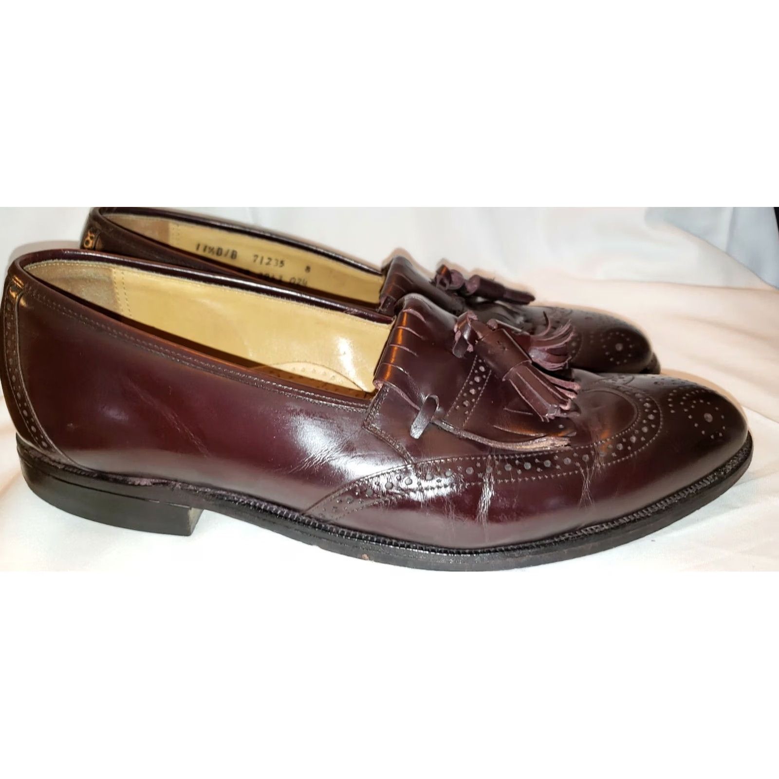 Johnston & Murphy Johnston & Murphy Optima Mens 11.5D Loafer Kilt Tassels Wingtip Burgundy Dark Brown Dress Leather Slip On Shoes Size US 12 / EU 45 - 4 Thumbnail