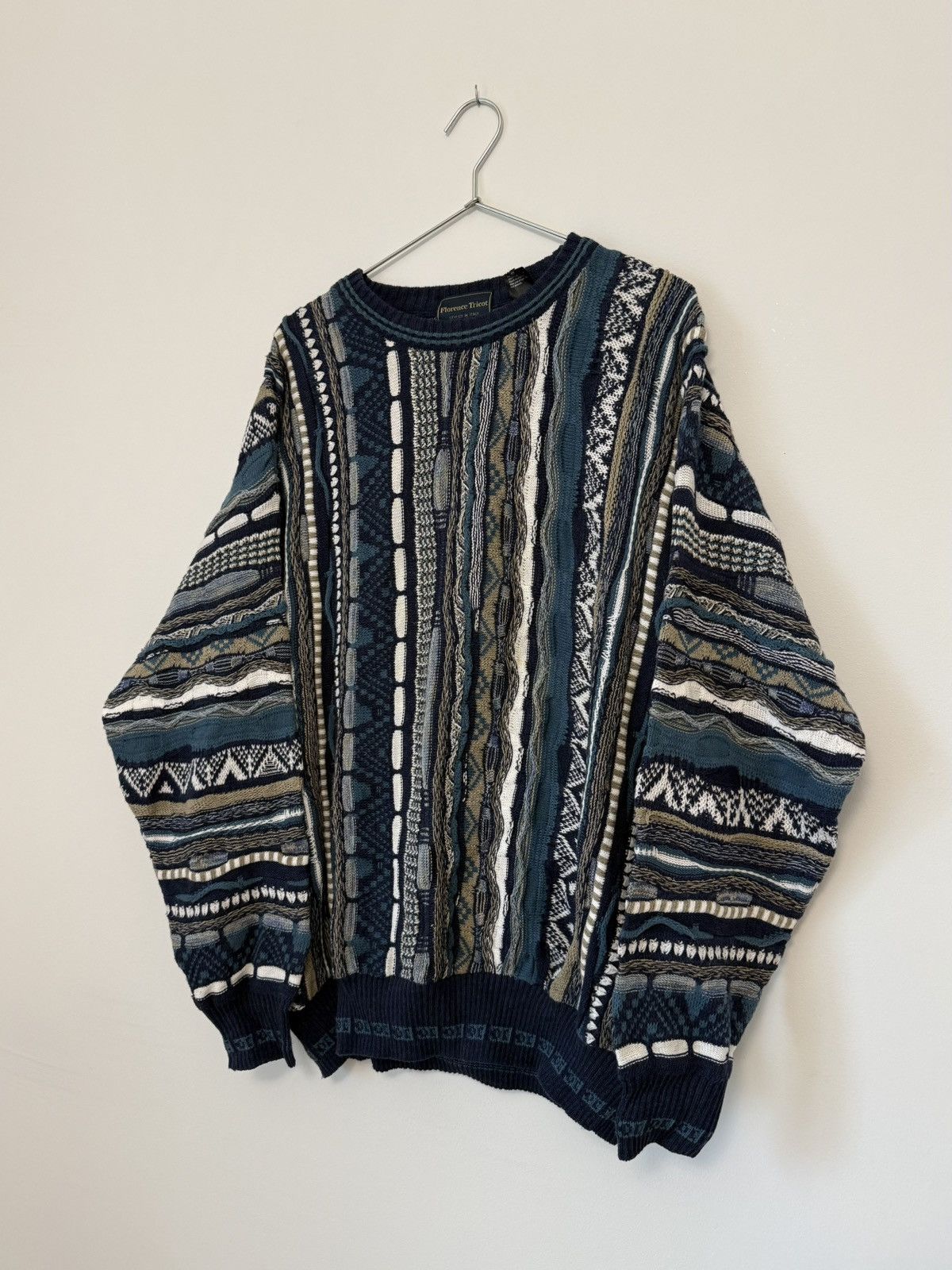 Vintage Vtg 1990s Florence Tricot Coogi Style 3D Knit Sweater Blue Size US XL / EU 56 / 4 - 1 Thumbnail