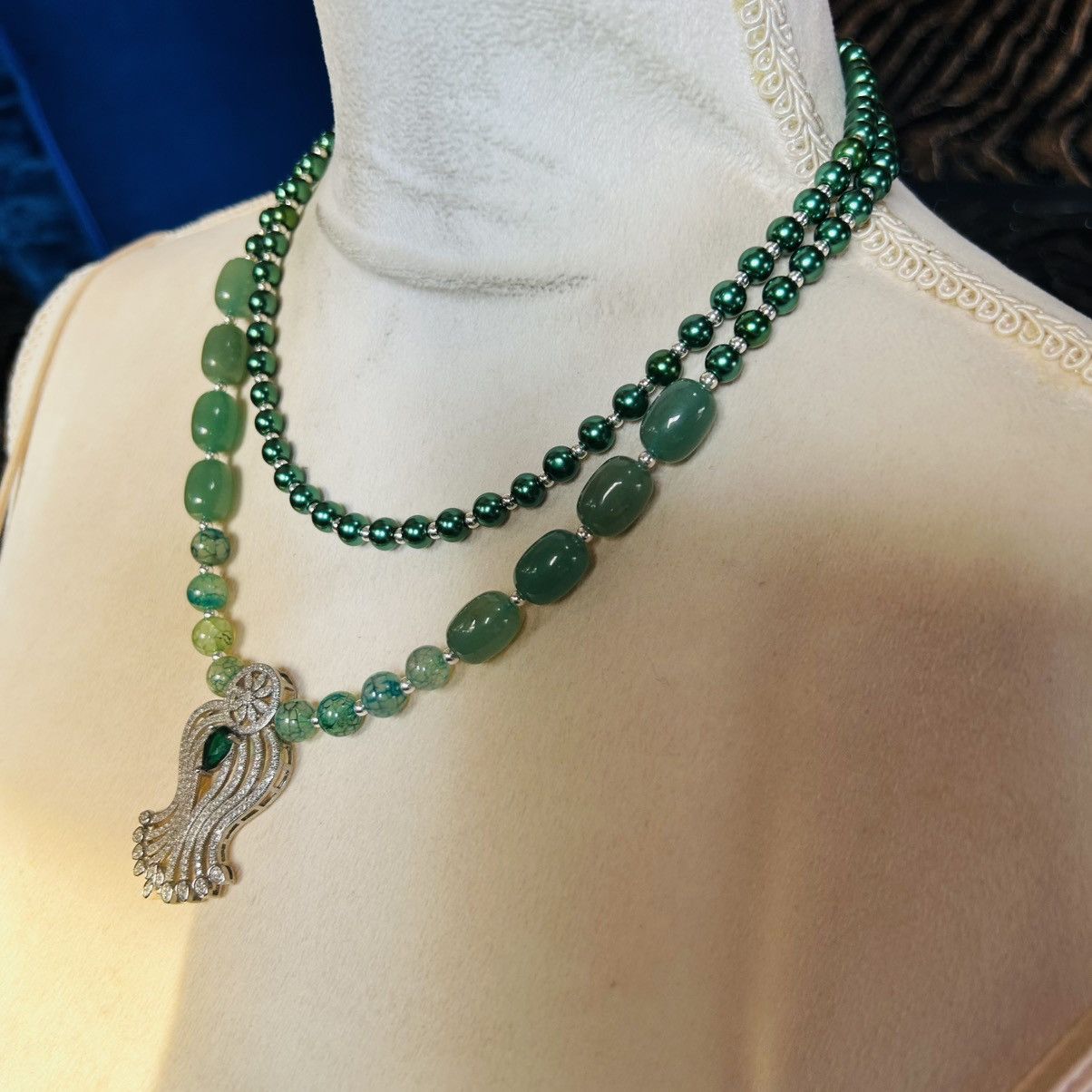 Handmade Handcrafted elegant double strand Czech glass pearl necklace Size ONE SIZE - 3 Thumbnail