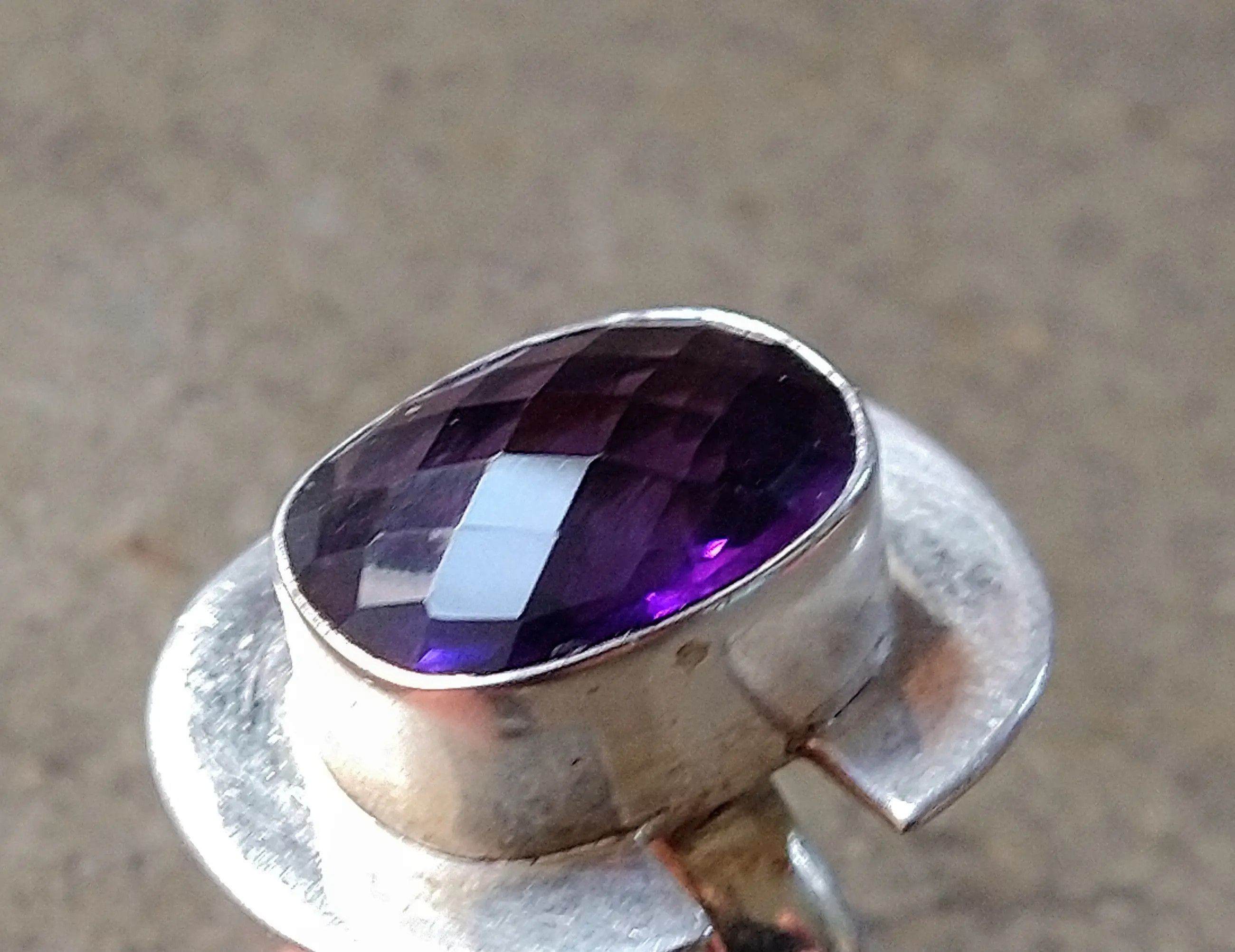 Vintage Vintage Sterling Silver Ring Purple Amethyst 11.75 Faceted Size ONE SIZE - 14 Thumbnail