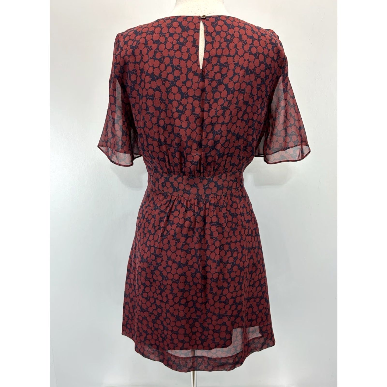 Madewell Madewell Dress Womens 10 Silk Floral Short Sleeve Burgundy Navy A-Line Party/Cocktail Size 32" / US 10 / IT 46 - 3 Thumbnail