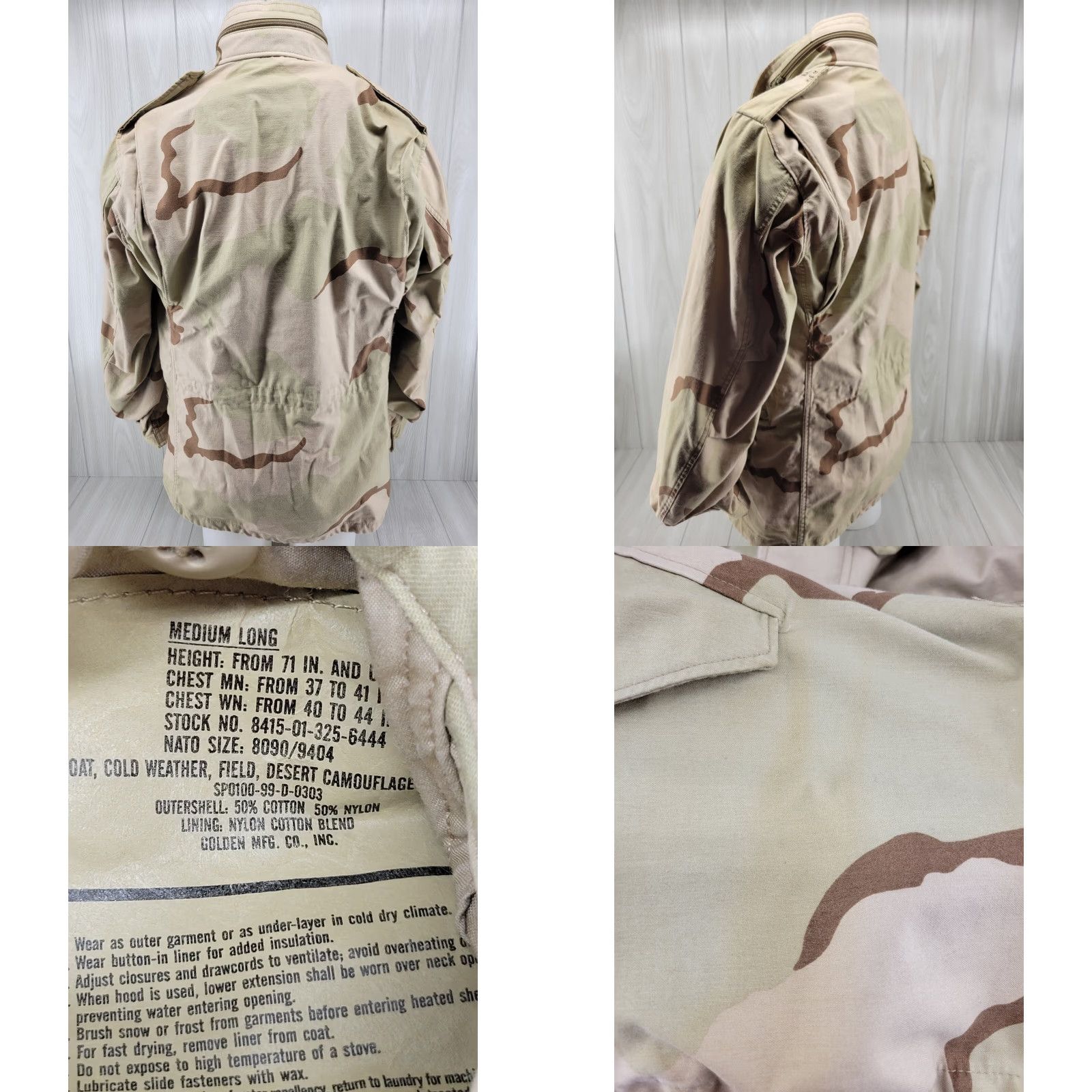 Vintage US ARMY Field Jacket Desert Camouflage Pattern Medium Long Jacket Mens Camouflage Military Coat Long 32.5" Down Back Size US M / EU 48-50 / 2 - 8 Thumbnail