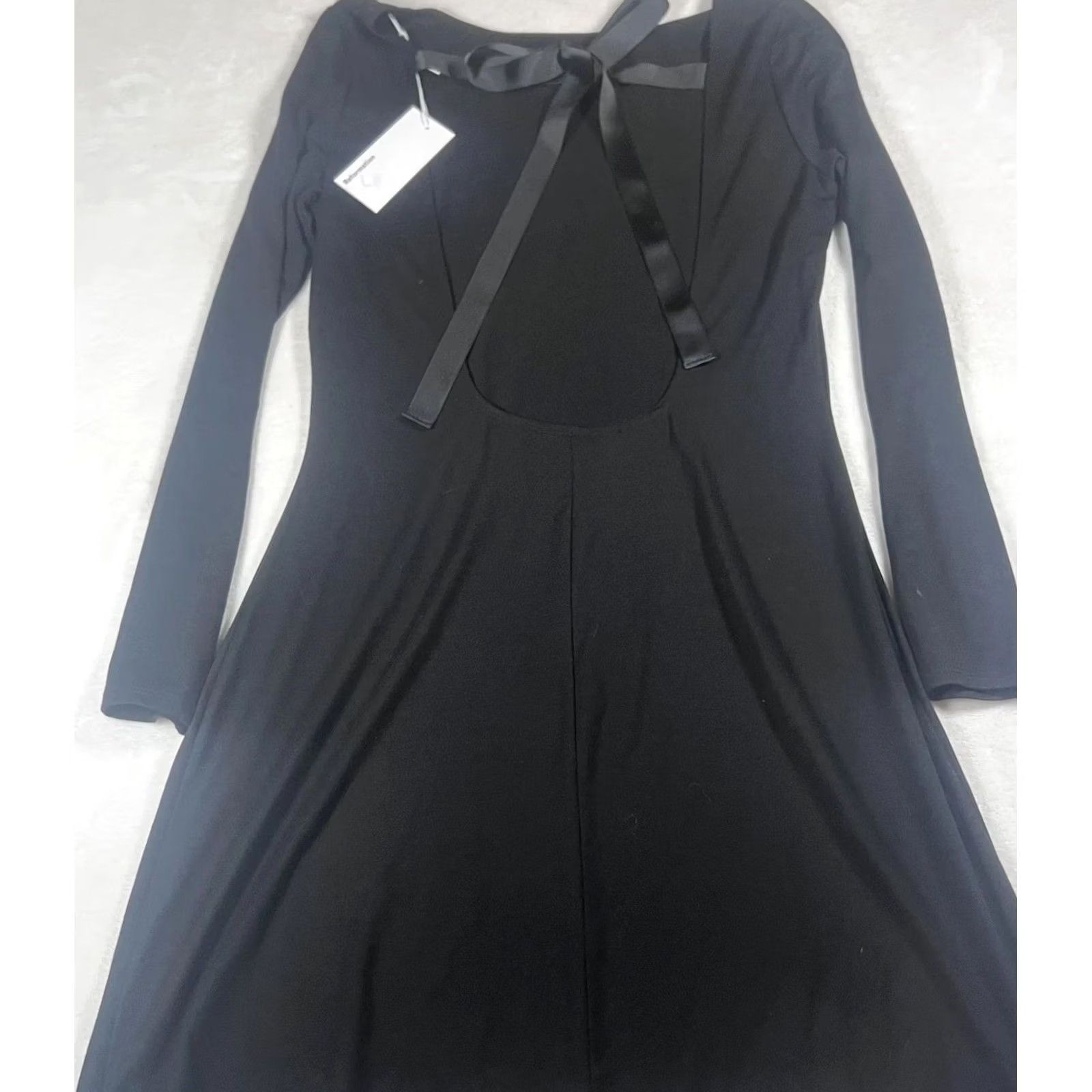 Reformation VINTAGE? No. Reformation Avant Dress Womens Large Black Cut Out Bow Long Sleeve Bodycon Mini Size L / US 10 / IT 46 - 2 Thumbnail