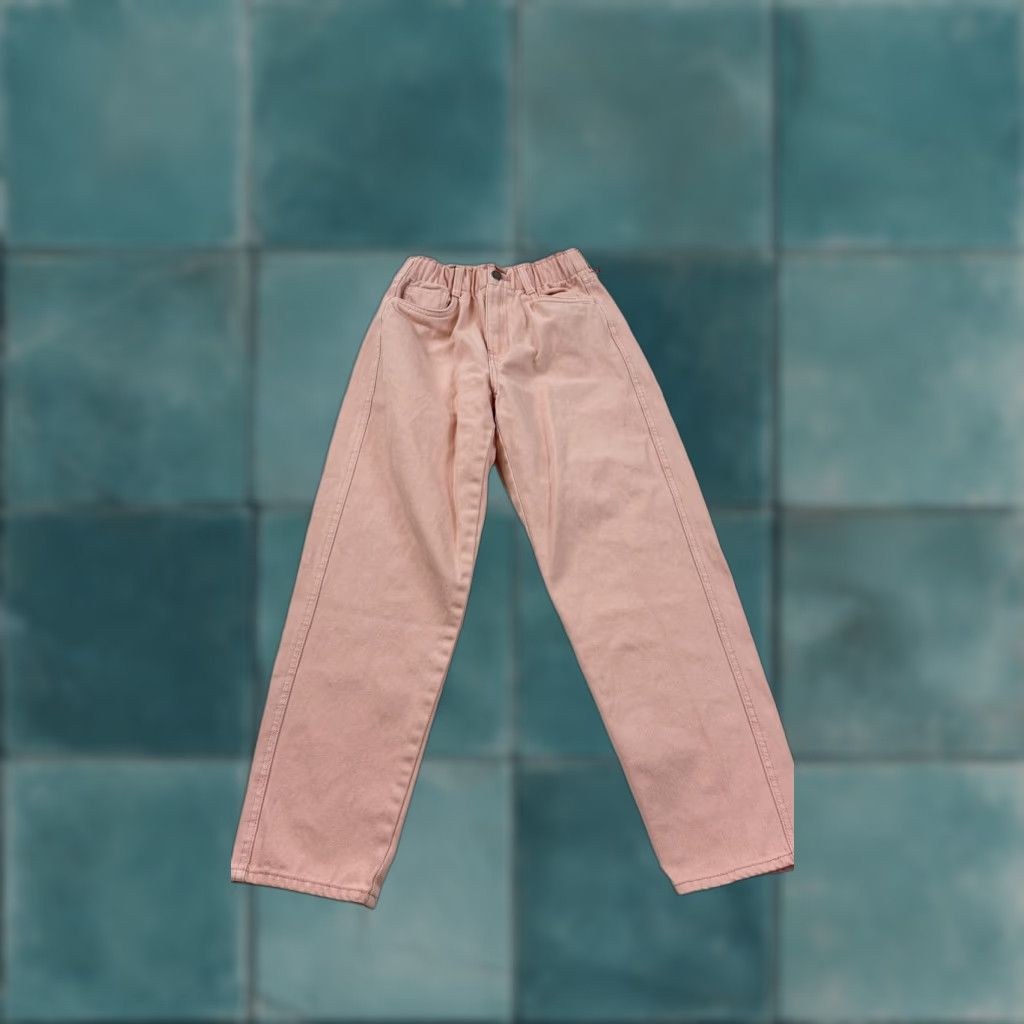 H&M H&M Jeans Womens 0 Pink Straight Leg Elastic Waist 100% Cotton Denim Light Wash Jeans Size 25" / US 0 / IT 36 - 1 Thumbnail