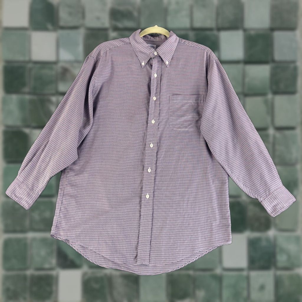 Brooks Brothers Brooks Brothers Button-Down Shirt Mens Medium Purple Houndstooth Long Sleeve Size US M / EU 48-50 / 2 - 1 Thumbnail