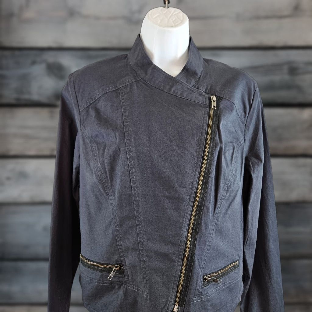 Vintage Cabi 3023 Womens Twilight Asymmetrical Moto Jacket Sz Medium Blue/Gray Women Jacket Motorcycle Size M / US 6-8 / IT 42-44 - 1 Thumbnail