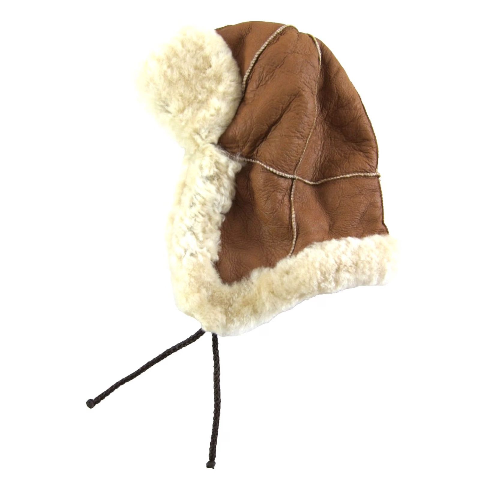 Vintage VINTAGE Brown Tan Leather Fur Lined Bomber Trapper Hat One Size Womens Size ONE SIZE - 2 Thumbnail