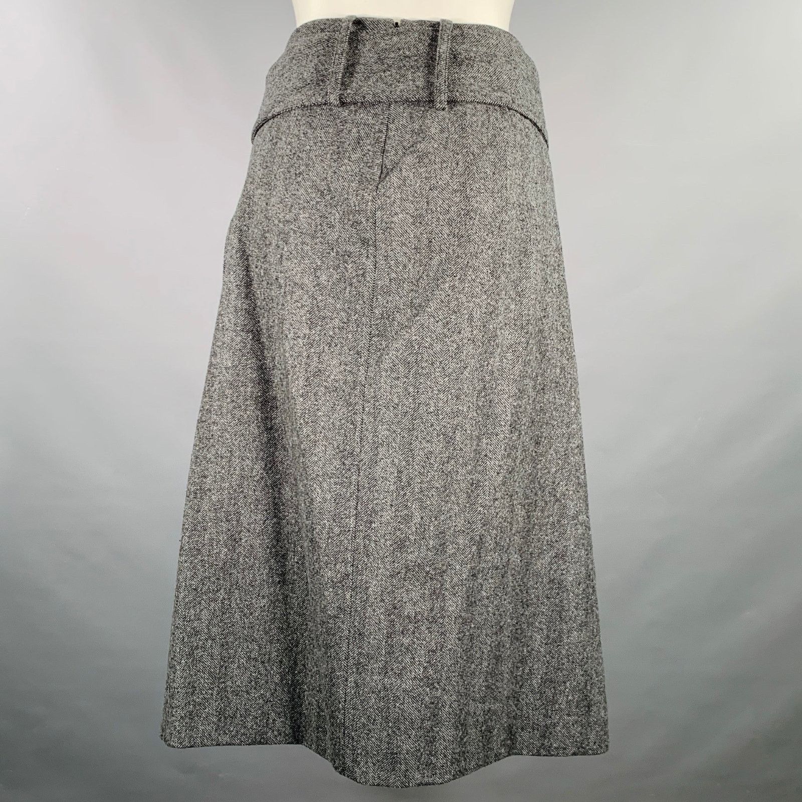 rokh ROKH Size 4 Grey Wool Herringbone Belted A-Line Skirt Size 27" / US 4 / IT 40 - 3 Thumbnail