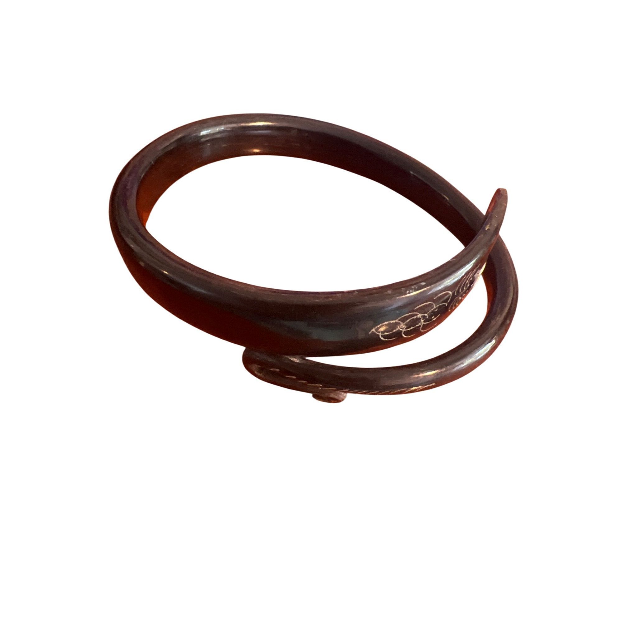 Other Vintage Antique Carved Bovine Horn Cuff Bracelet Inlaid Eyes Size ONE SIZE - 4 Thumbnail