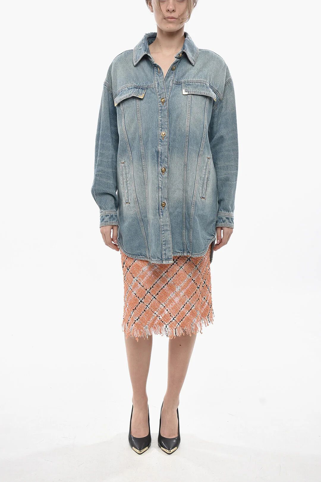 Palm Angels og1mm0326 Denim Shirt Dress in Light Blue Size S / US 4 / IT 40 - 4 Thumbnail