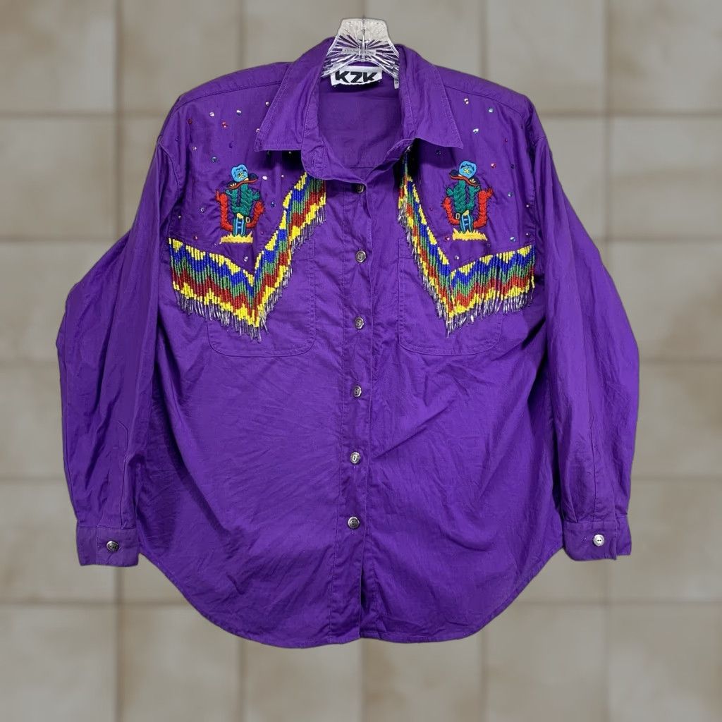 Vintage VINTAGE KZK Western Shirt Women Medium Purple Beaded Embroidered Cowgirl 90s Western-style Size M / US 6-8 / IT 42-44 - 1 Thumbnail