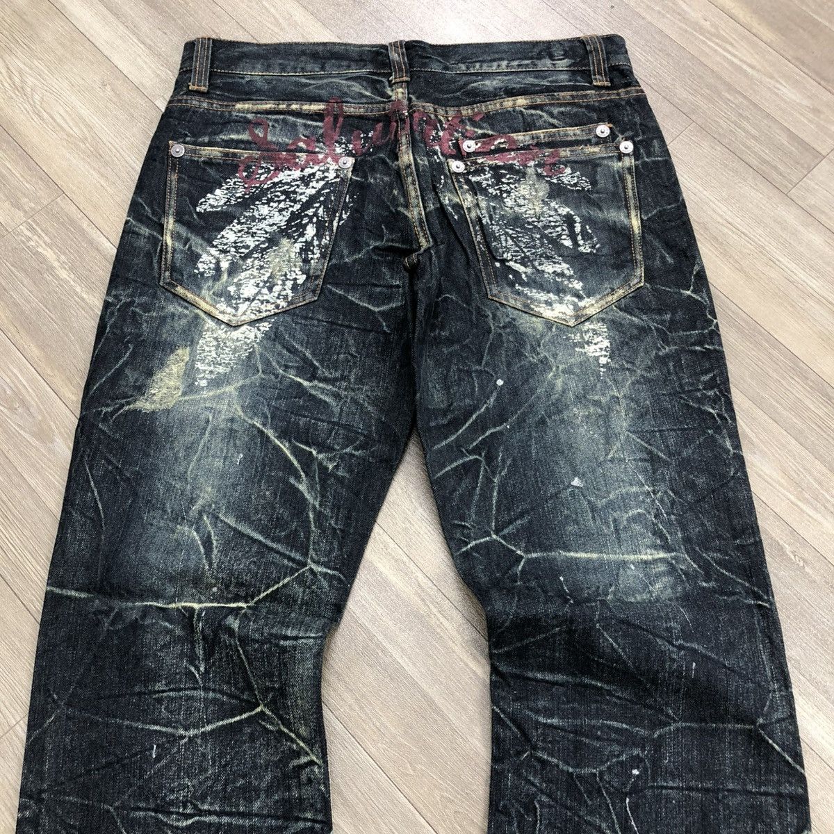 If Six Was Nine 2000s Nylaus Distressed Punk Bondage Bootcut Flared Jeans Size US 31 - 2 Thumbnail