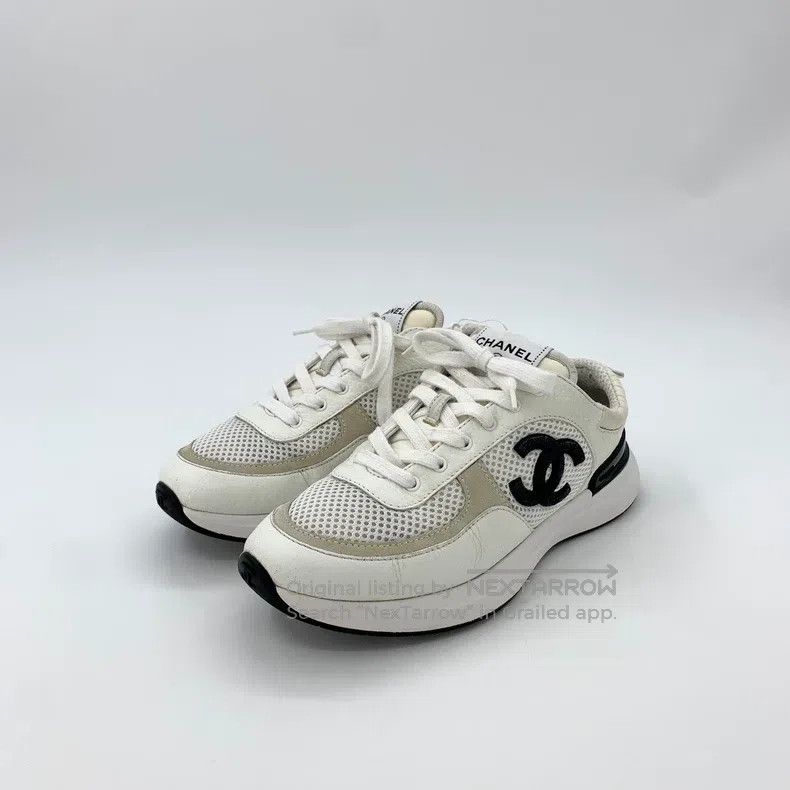 Chanel Chanel White logo mesh leather laced casual sneakers Size US 7.5 / IT 37.5 - 1 Thumbnail