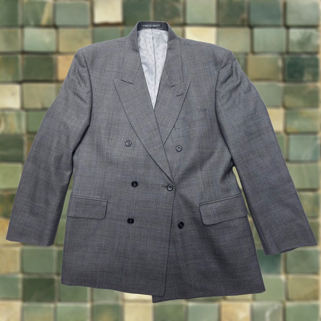 Doublet VINTAGE Savile Row Double-Breasted Wool Blazer Mens 44 Gray England Jacket Coat Check Wool Blazer Men 44" Chest Classic Notch Lapel Four-Button Size 44R - 1 Thumbnail