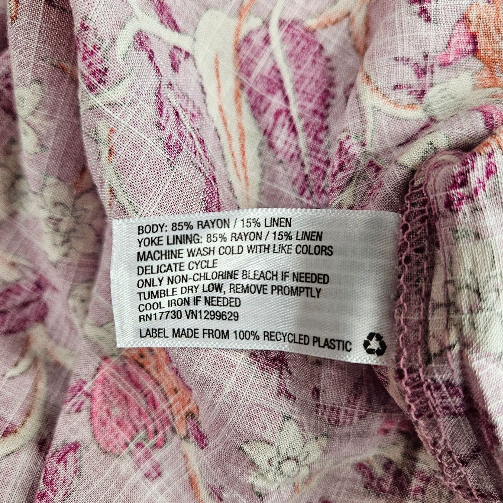 Vintage Knox Rose Womens Button Front Tunic Top S Purple Floral Long Sleeve Linen Rayon Size S Size S / US 4 / IT 40 - 5 Thumbnail