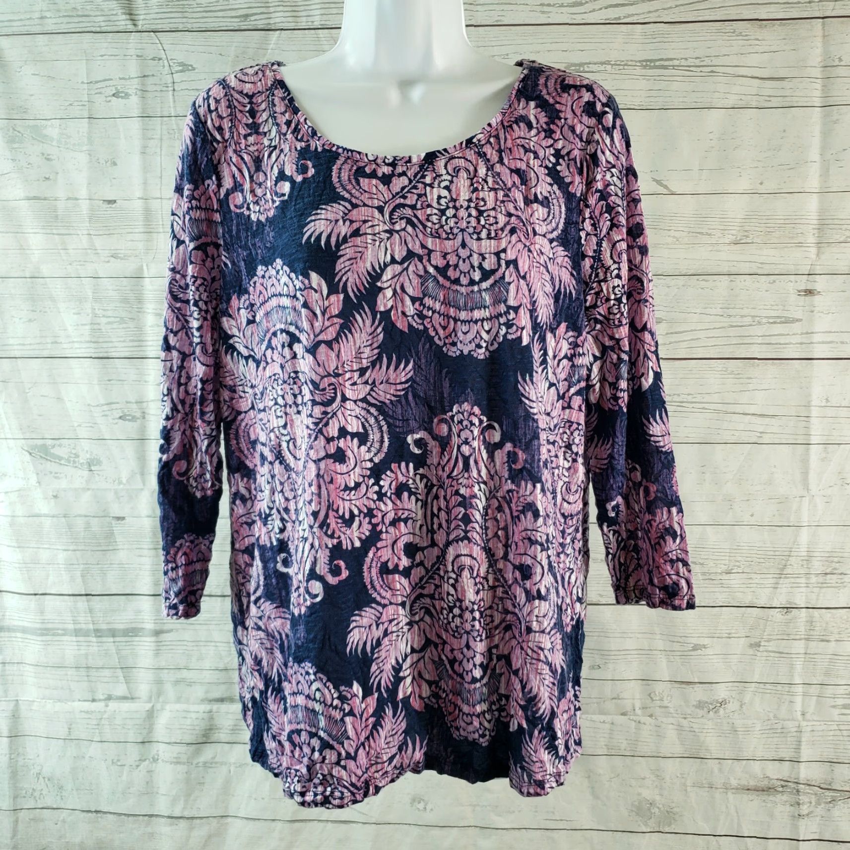 Vintage Chicos Womens Blouse Sz M 3/4 Sleeve Purple Blue Pullover Polyester Shirt Women Size M / US 6-8 / IT 42-44 - 2 Thumbnail