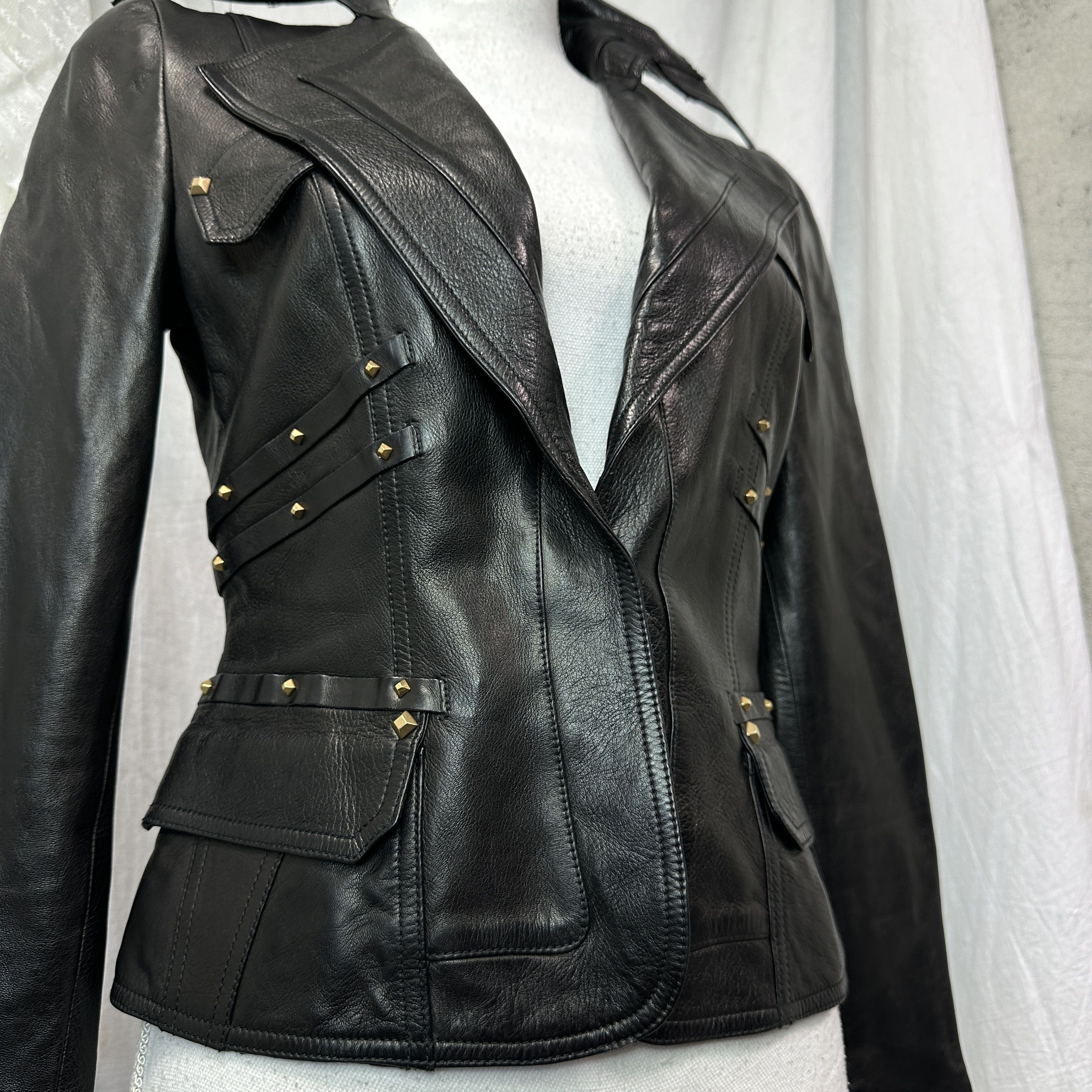 Gucci Vintage Leather Biker Grunge Moto Gucci Studded Jacket Y2K Size S / US 4 / IT 40 - 11 Thumbnail
