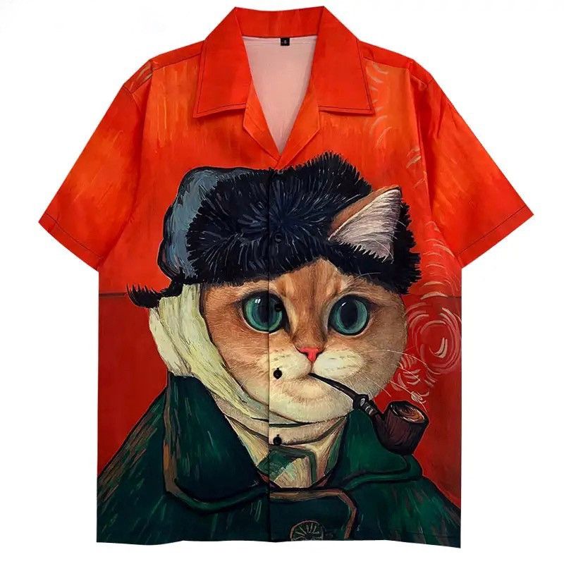 Designer × Japanese Brand Hawaiian Cartoon Funny Cat Print Harajuku Shirt Size US L / EU 52-54 / 3 - 1 Thumbnail