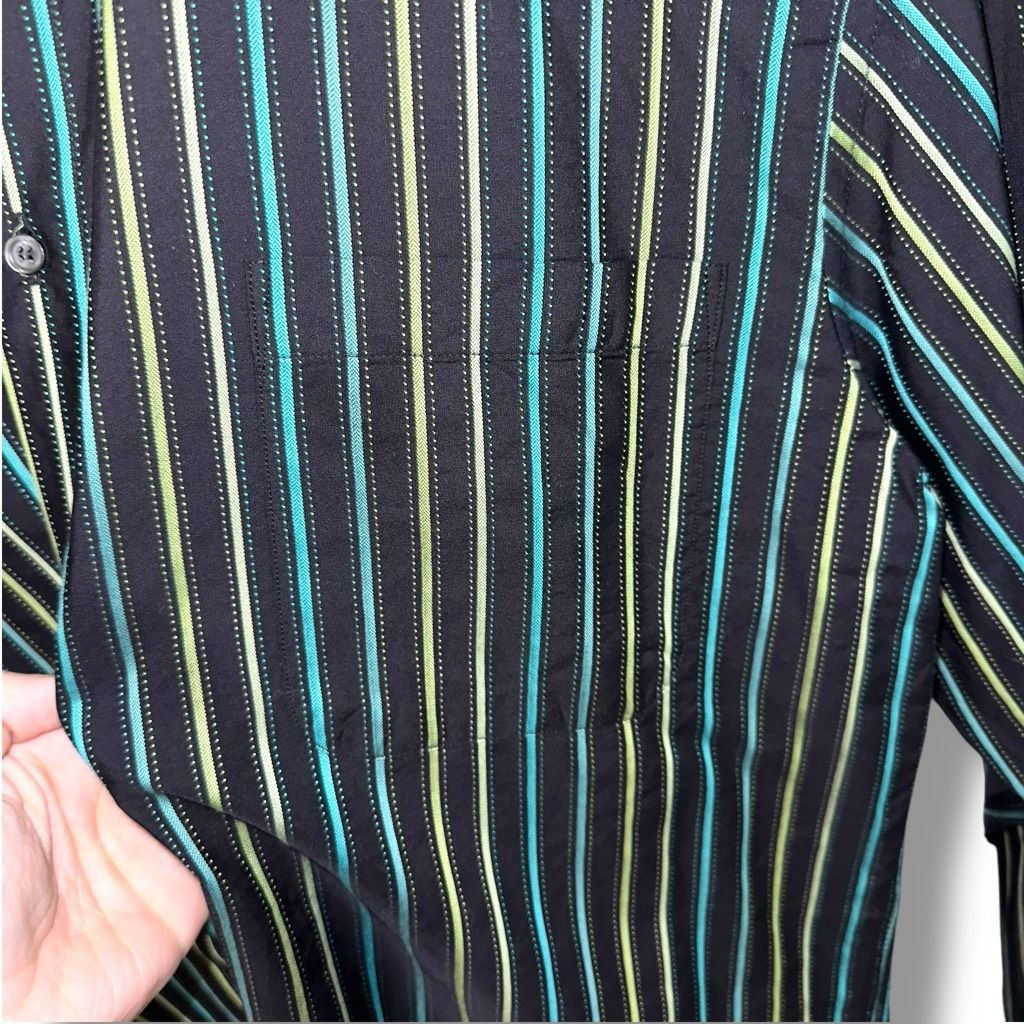 St. Croix St. Croix Black & Teal Striped Made in Italy Button Down Shirt Sz XL Size US XL / EU 56 / 4 - 4 Thumbnail