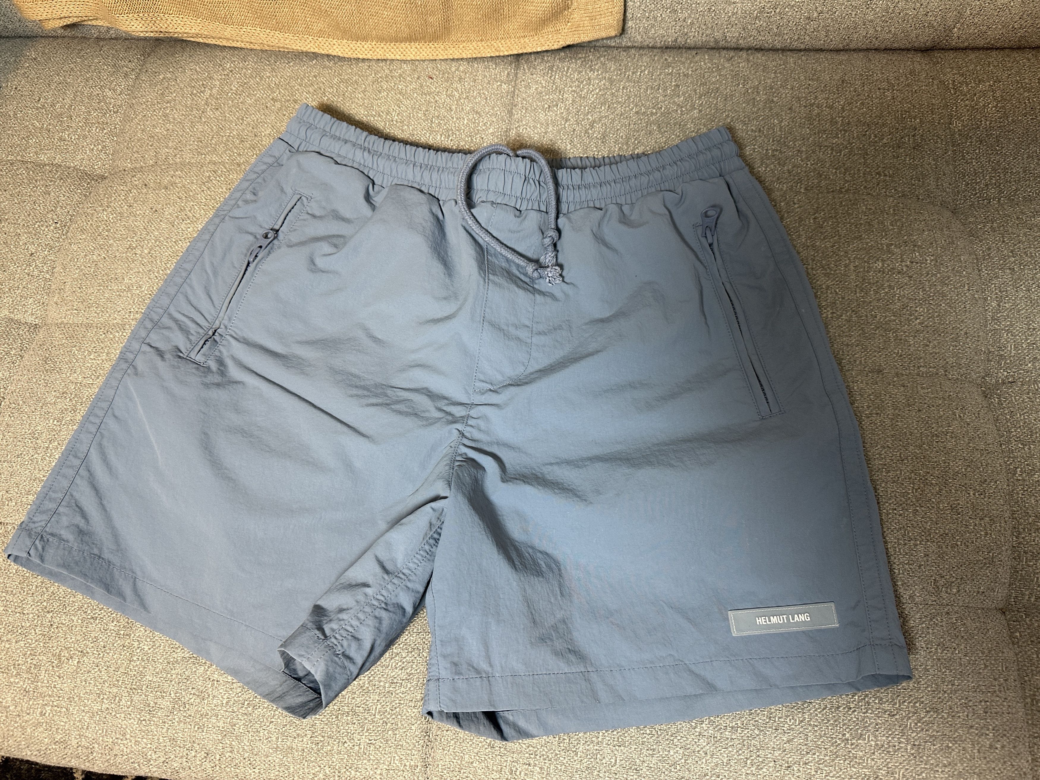 Helmut Lang MINT Logo-patch Slip-on Swim Shorts Storm Blue $228 MSRP ...