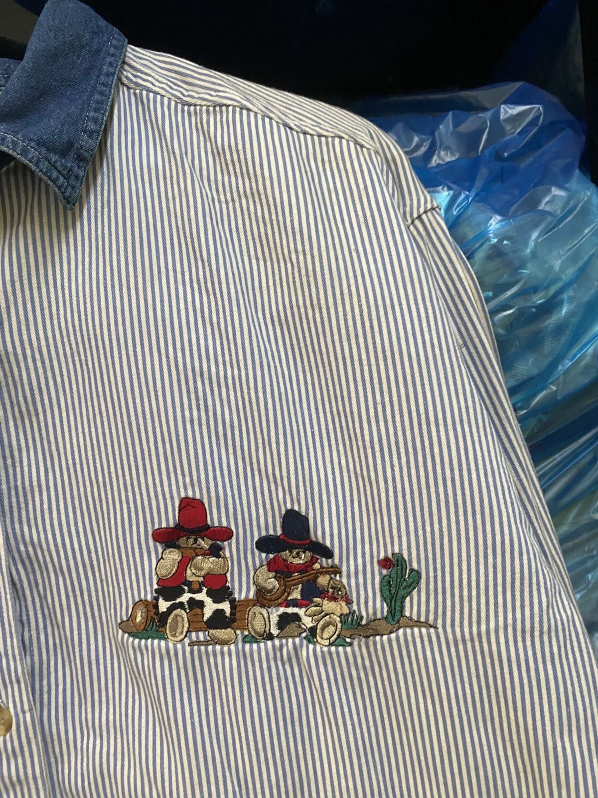 Cowboy Equipment × Vintage Vintage Quiz Again Embroidered Cowboy Shirt – Blue Striped Size US M / EU 48-50 / 2 - 7 Thumbnail