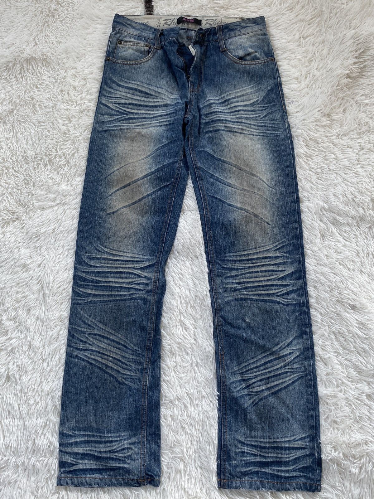 Japanese Brand 🔥BINDING NOW❗️RARE ❗️Rhyme Jeans Distressed Denim Size 30" / US 8 / IT 44 - 2 Thumbnail