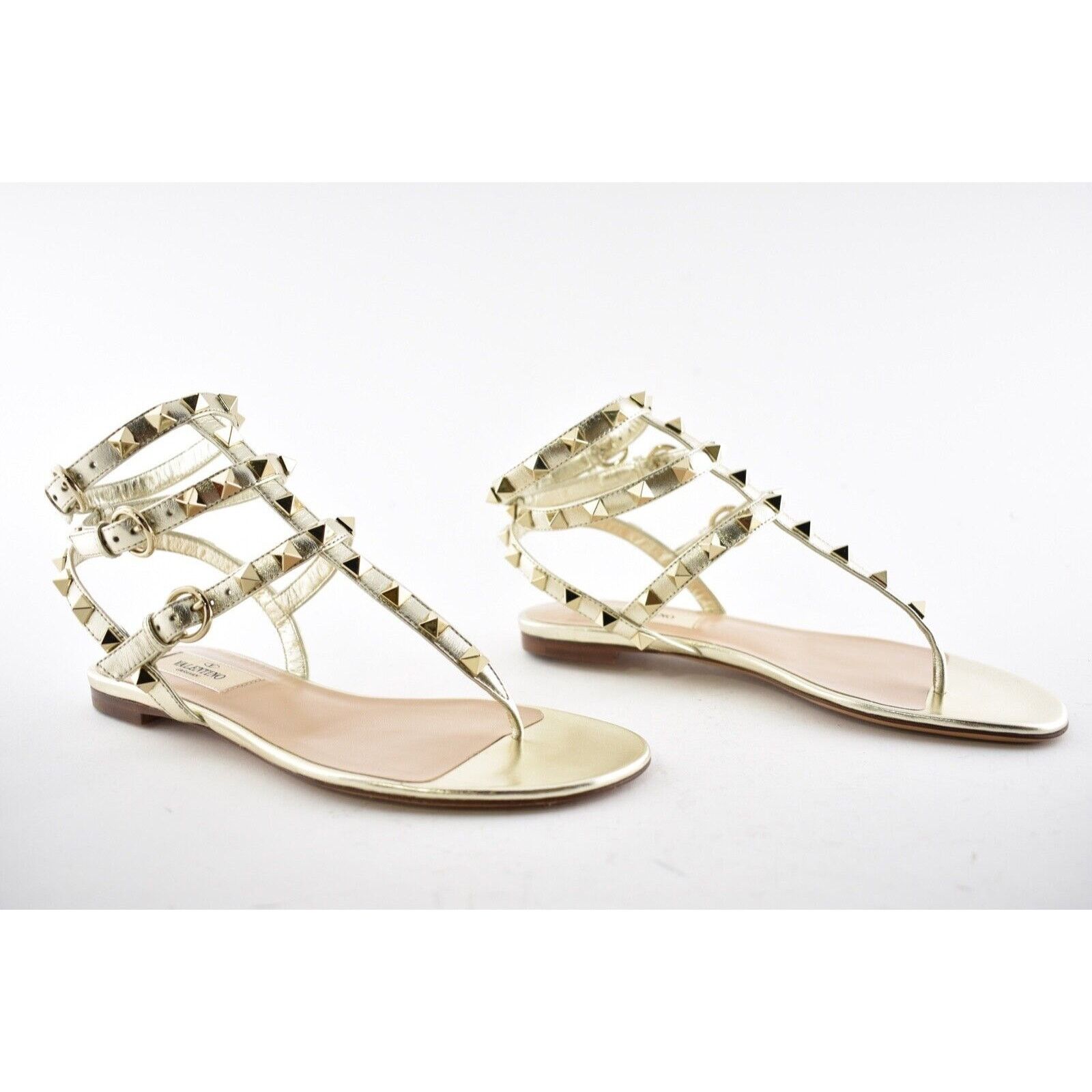 Valentino Valentino Rockstud P18 Gold Leather Triple Ankle Strap Size US 5 / IT 35 - 4 Thumbnail