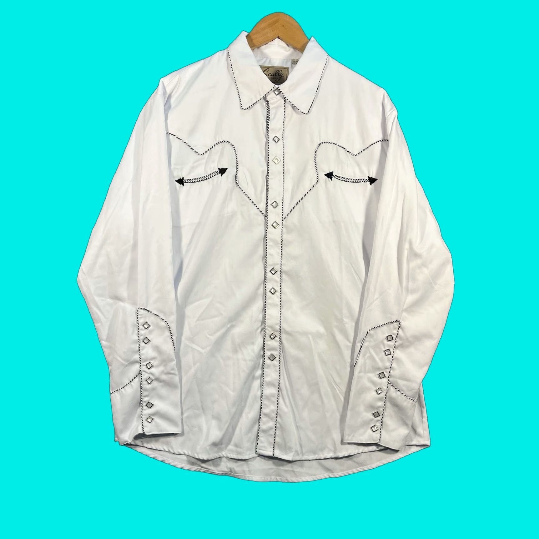 Scully VINTAGE Scully Mens Western Shirt L White Rockabilly Pearl Snap Cuffs Yolk Button-Up Long Sleeve Size US L / EU 52-54 / 3 - 1 Thumbnail
