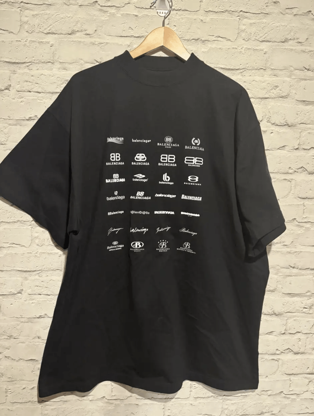 image of Balenciaga Multi-Logo T-Shirt in Black, Men's (Size Large)
