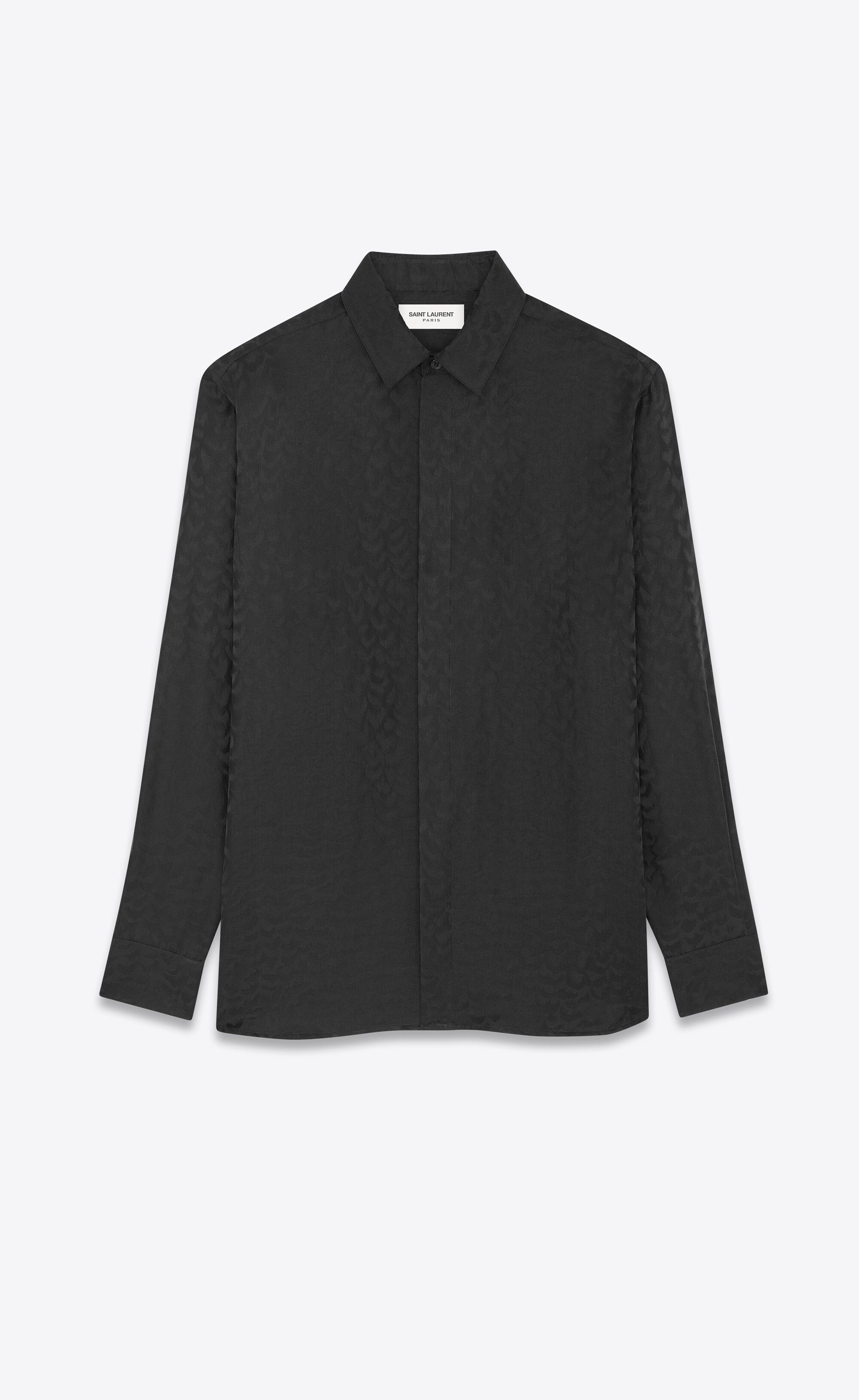 Saint Laurent Paris o1s1wg111224 Collar Classic Shirt Matte Shiny Silk in Black Size US M / EU 48-50 / 2 - 1 Thumbnail
