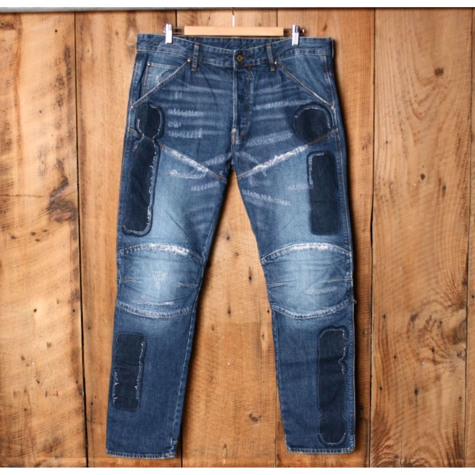 G-Star G-Star Raw 5620 3D Straight Tapered Jeans Blue 36x32 Mens Regular Denim Button Rise 10-12in Inseam 31in Vietnam Tags 37x31 Patched Ca Size US 37 - 2 Thumbnail