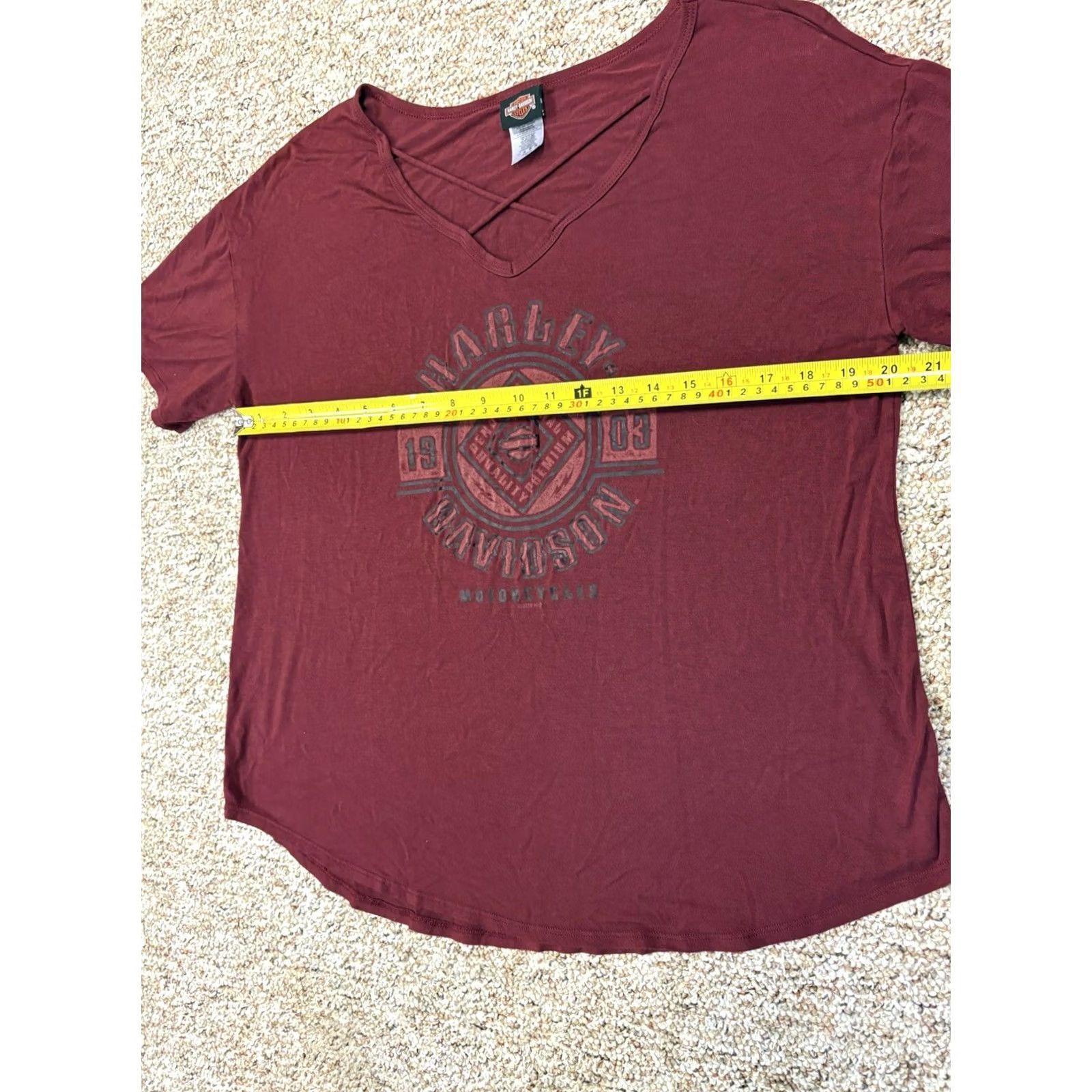 Harley Davidson VINTAGE Harley-Davidson Womens T-Shirt Marble Maroon Woodstock Illinois Size M Regular Short Sleeve Scoop Neck Pullover Casual Basic American Style Size M / US 6-8 / IT 42-44 - 5 Thumbnail