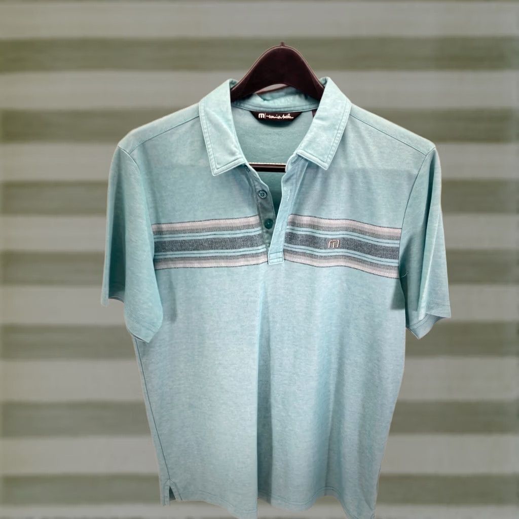 TravisMathew Travis Mathew Framingham Polo Shirt Mens M Green Striped Golf Performance Size US M / EU 48-50 / 2 - 1 Thumbnail