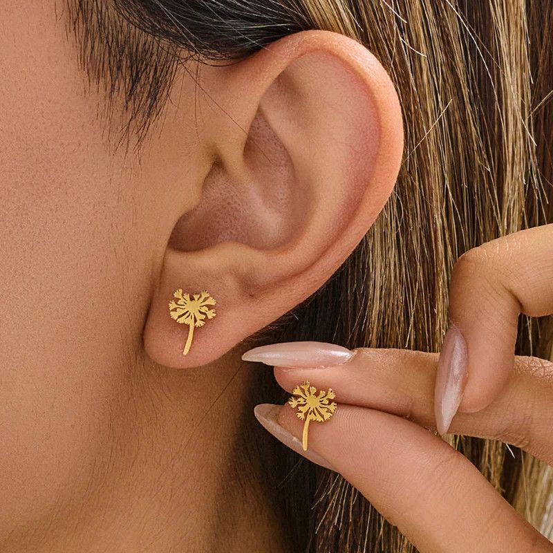 Jewelry Dandelion Flower Mini Stud Earrings Charm Earring Gift Size ONE SIZE - 2 Thumbnail