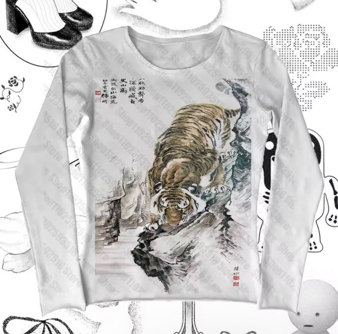 Other Goth 90 Vintage Ink Paint Tiger Star Girl Long Sleeve Shirt Size S / US 4 / IT 40 - 2 Thumbnail