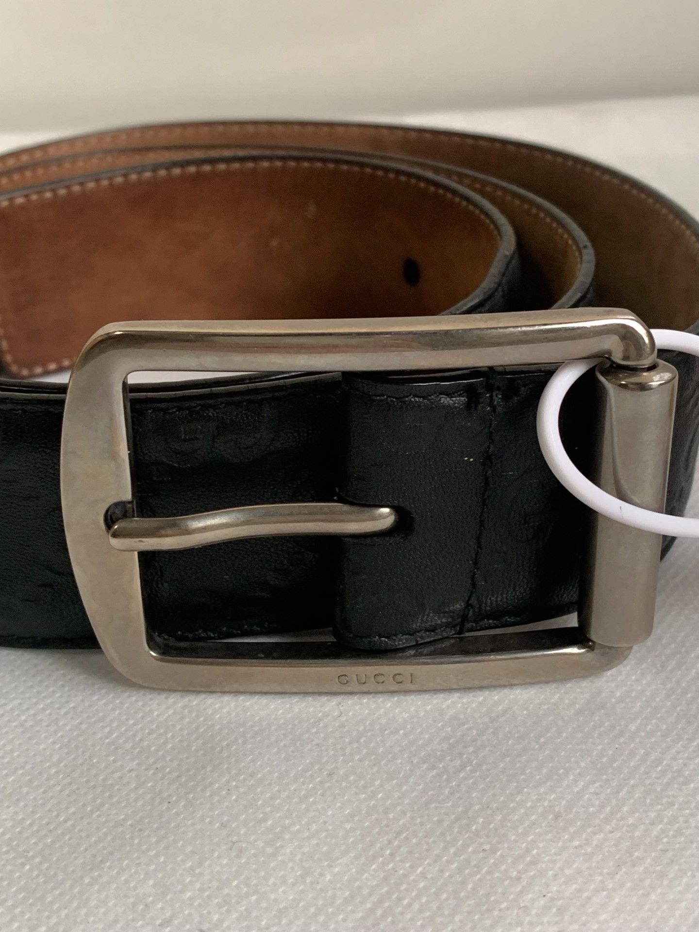 Gucci Gucci Black Leather Logo Embossed Belt Size ONE SIZE - 1 Thumbnail