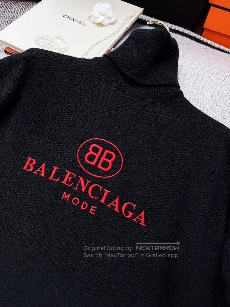 Balenciaga Balenciaga Black Red Double B Letter Logo Cashmere Black T Size XXS / US 00 / IT 34 - 4 Thumbnail