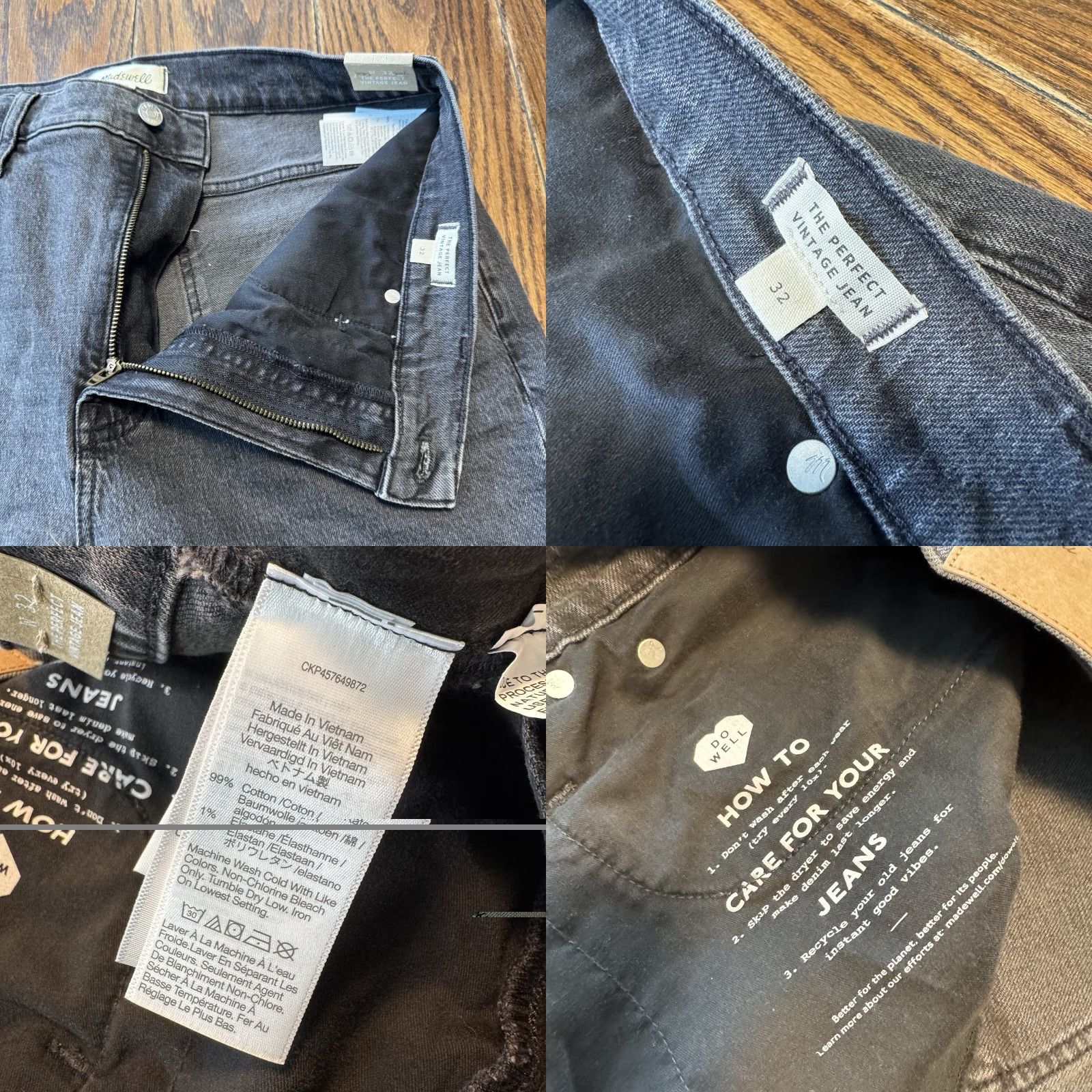 Madewell VINTAGE Madewell Jeans Women’s 32 Black Mid Rise Perfect Vintage Straight Magic Pockets 90s Retro Womens Size 24" / US 00 / IT 34 - 8 Thumbnail