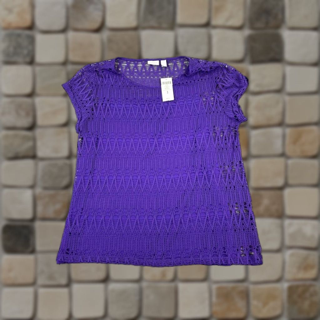 Vintage Chico's Shirt Womens 3 Medium Purple Open Knit Top New Size XS / US 0-2 / IT 36-38 - 1 Thumbnail
