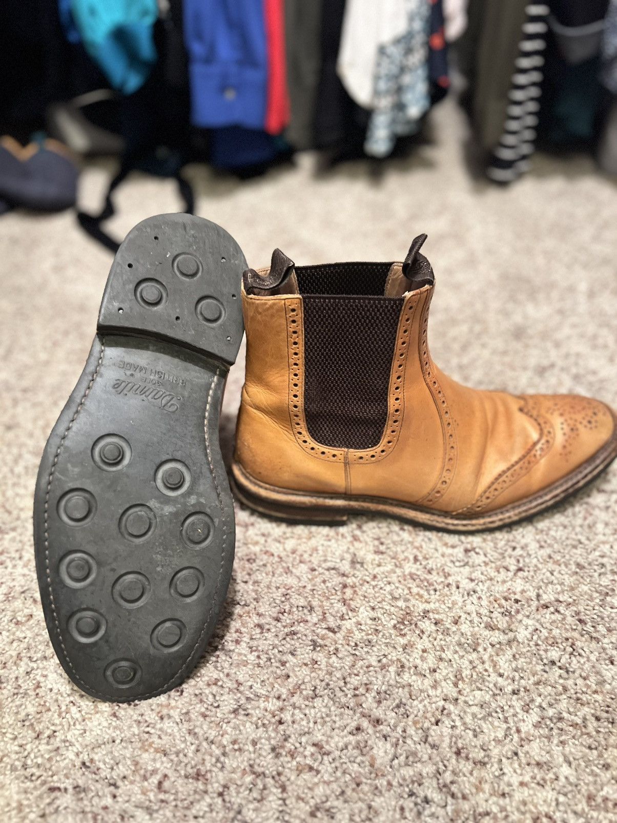 Loake Loake 1880 Thirsk Chelsea Boots UK Made – Tan Brogue – Rare Size US 10 / EU 43 - 1 Thumbnail